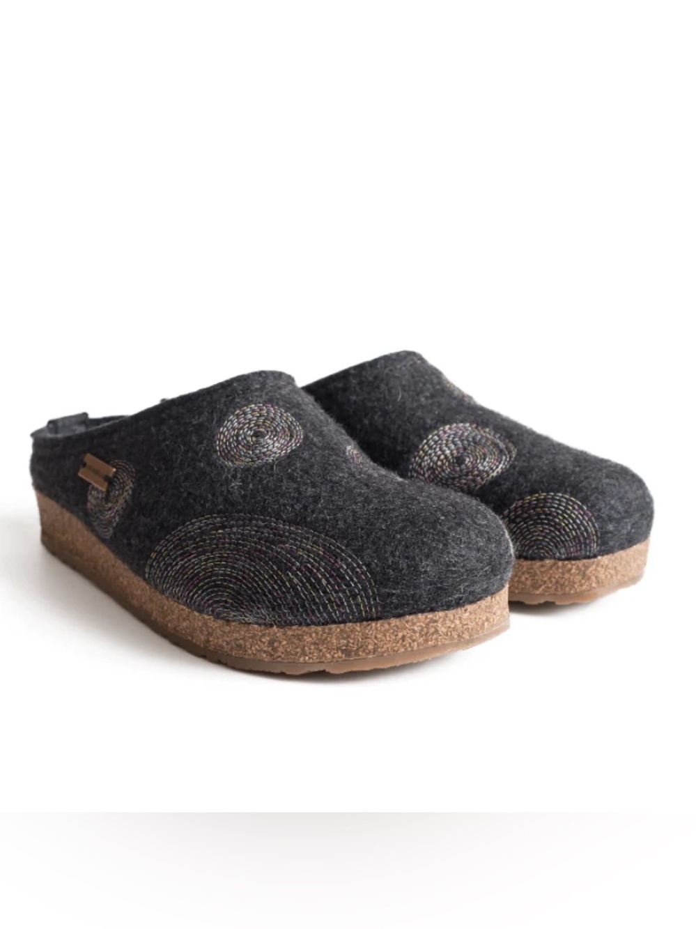 Haflinger Spirit Wool Slip-On Clog Shoes US 10 EU 41 swirl circles Charcoal